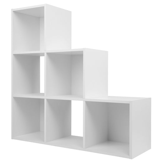 White 6 Cube Step Storage Shelving Unit with Optional Baskets