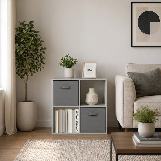 Grey 4 Cube Open Book Shelf Storage Unit