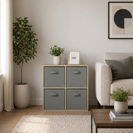 Oak 4 Cube Open Book Shelf Storage Unit