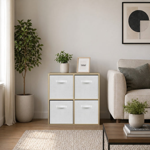 Oak 4 Cube Open Book Shelf Storage Unit