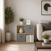 Thumbnail for Oak 4 Cube Open Book Shelf Storage Unit