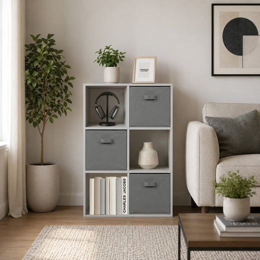 Grey 6 Cube Open Book Shelf Storage Unit
