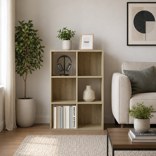 Oak 6 Cube Open Book Shelf Storage Unit