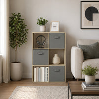 Thumbnail for Oak 6 Cube Open Book Shelf Storage Unit