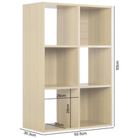 Thumbnail for Oak 6 Cube Open Book Shelf Storage Unit