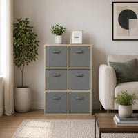 Thumbnail for Oak 6 Cube Open Book Shelf Storage Unit