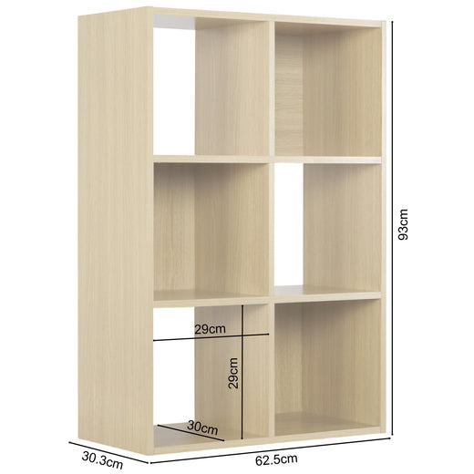 Oak 6 Cube Open Book Shelf Storage Unit