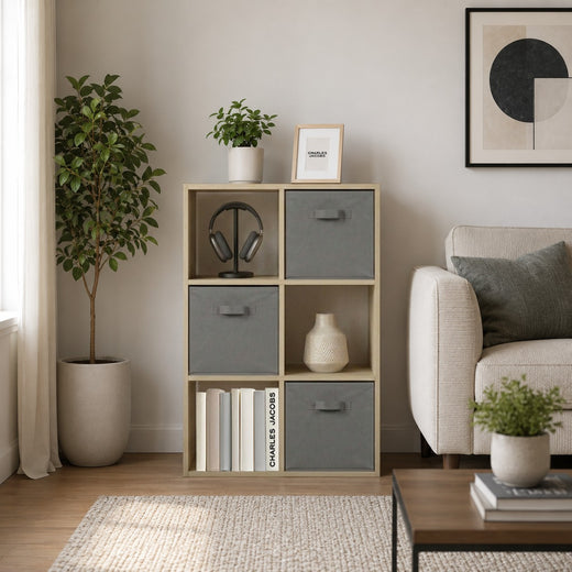 Oak 6 Cube Open Book Shelf Storage Unit