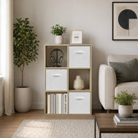 Thumbnail for Oak 6 Cube Open Book Shelf Storage Unit