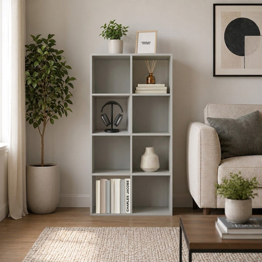 Grey 8 Cube Open Book Shelf Storage Unit