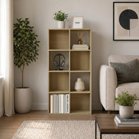 Thumbnail for Oak 8 Cube Open Book Shelf Storage Unit
