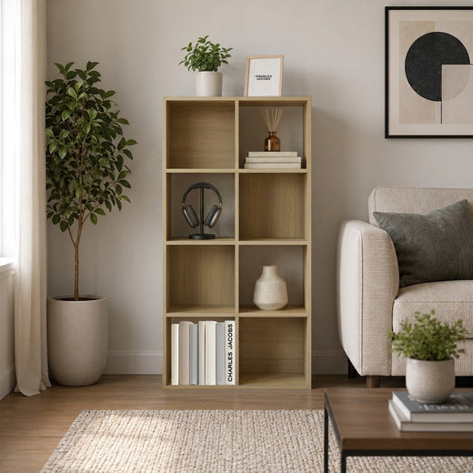 Oak 8 Cube Open Book Shelf Storage Unit