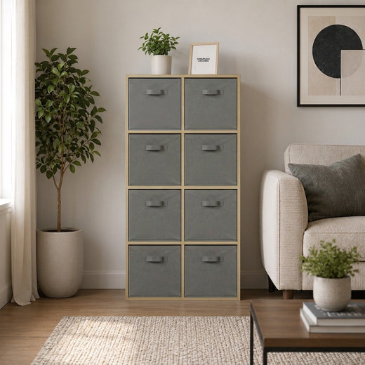 Oak 8 Cube Open Book Shelf Storage Unit