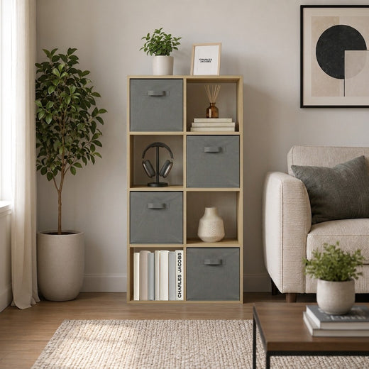 Oak 8 Cube Open Book Shelf Storage Unit