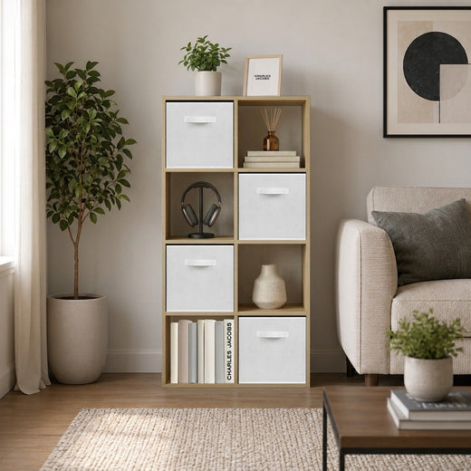 Oak 8 Cube Open Book Shelf Storage Unit