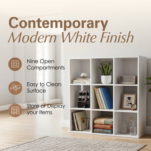 White 9 Cube Open Book Shelf Storage