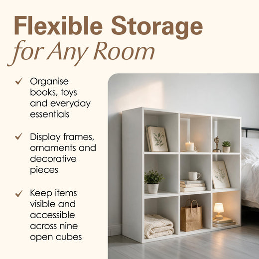 White 9 Cube Open Book Shelf Storage