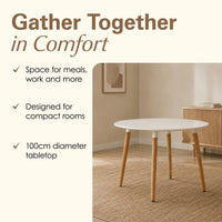 Thumbnail for 100cm Round Dining Table with Solid Beech Wood Legs
