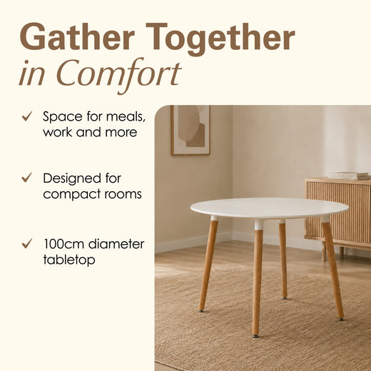 100cm Round Dining Table with Solid Beech Wood Legs