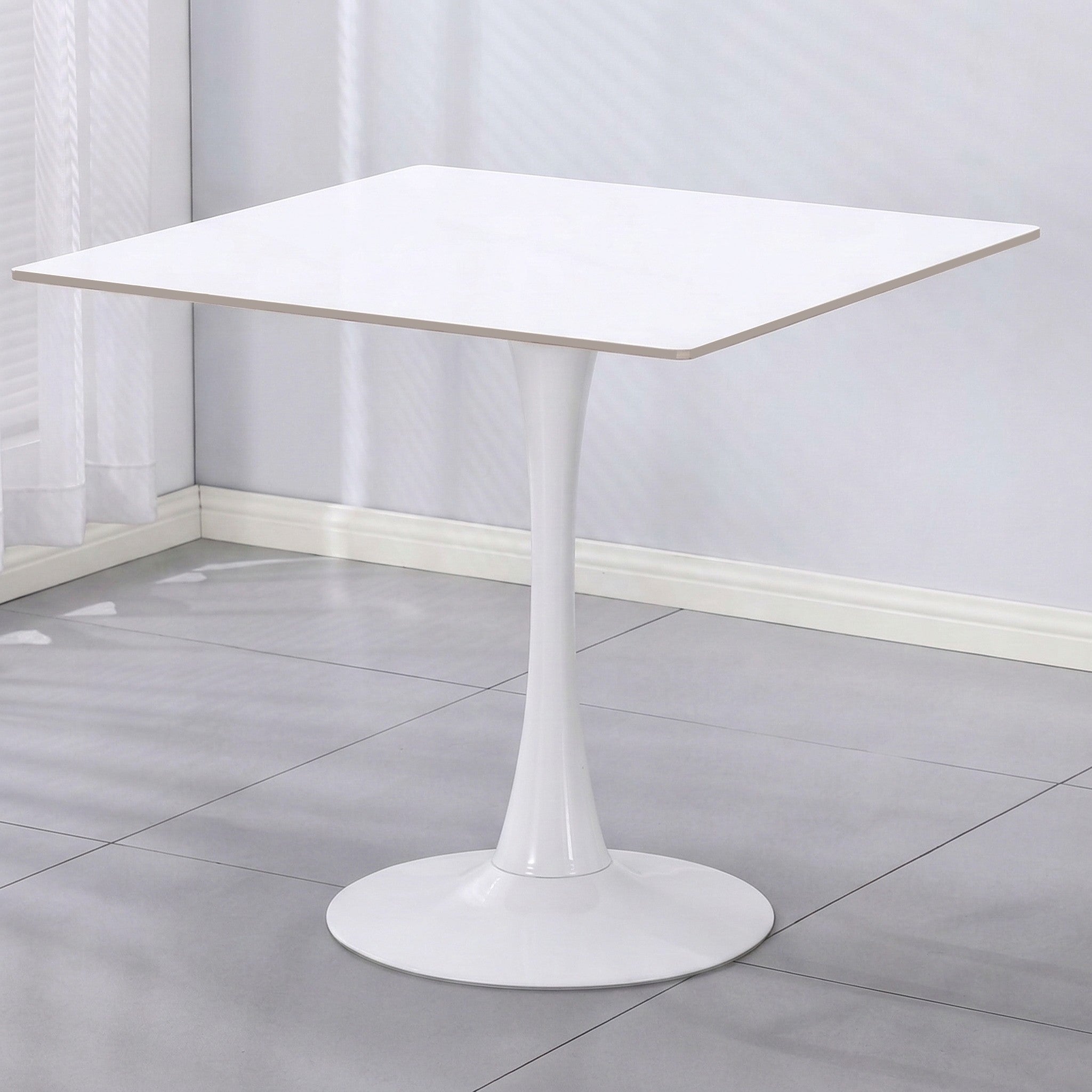 Simple White Tabletop Square Dining Table White Ceramic Tabletop Solid Metal Base – Charles ...