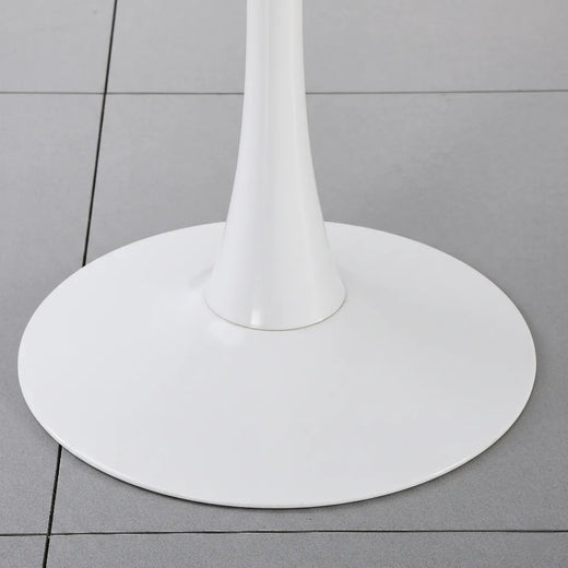 A white ceramic coated table on a lifestyle background, showcasing the base of the table