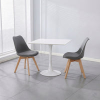 Thumbnail for Two black PU leather chairs and a white ceramic coated table on a lifestyle background
