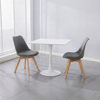 Thumbnail for Two grey PU leather chairs and a white ceramic coated table on a lifestyle background