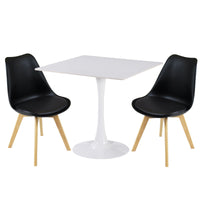 Thumbnail for Two black PU leather chairs and a white ceramic coated table on a white background