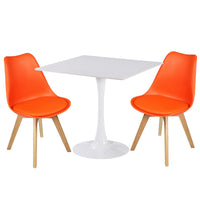 Thumbnail for Two orange PU leather chairs and a white ceramic coated table on a white background