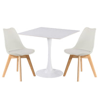 Thumbnail for Two white PU leather chairs and a white ceramic coated table on a white background