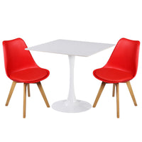 Thumbnail for Two red PU leather chairs and a white ceramic coated table on a white background