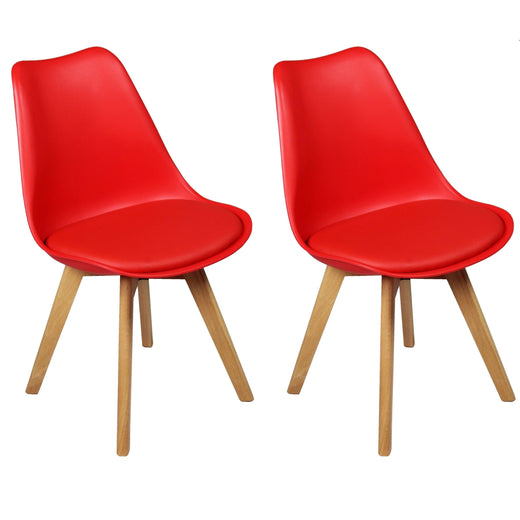 Two red PU leather chairs on a white background