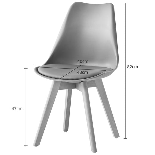 A gray chair on a white background, showcasing the dimensions