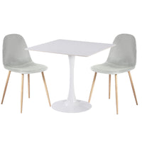 Thumbnail for Two white fabric chairs on a white ceramic coated table on a white background