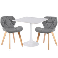 Thumbnail for Two grey fabric chairs and a white ceramic table on a white background