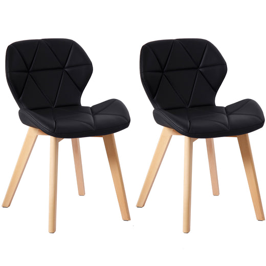 Two black fabric chairs on a white background