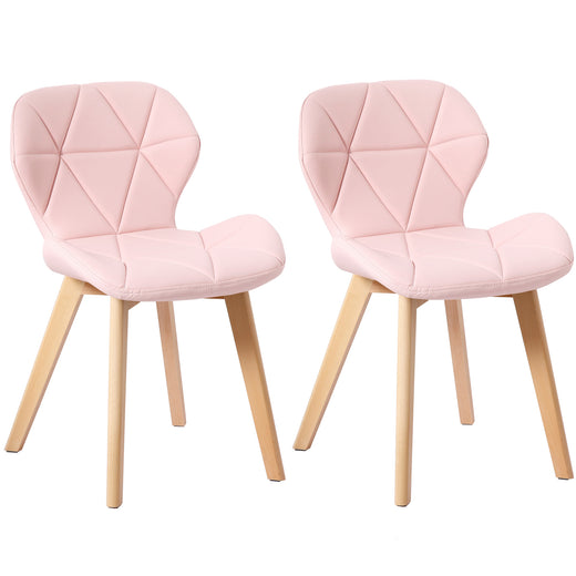 Two pink fabric chairs on a white background