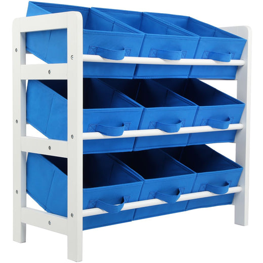 3 Tier Toy Storage Unit with 9 Fabric Boxes for Kids Bedroom
