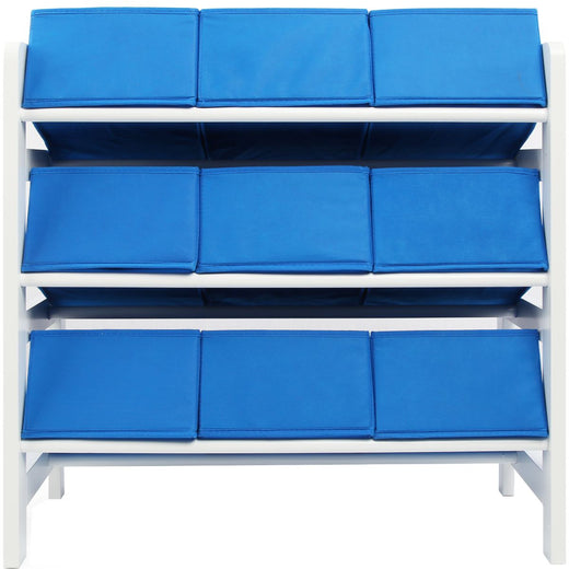 3 Tier Toy Storage Unit with 9 Fabric Boxes for Kids Bedroom