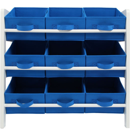 3 Tier Toy Storage Unit with 9 Fabric Boxes for Kids Bedroom