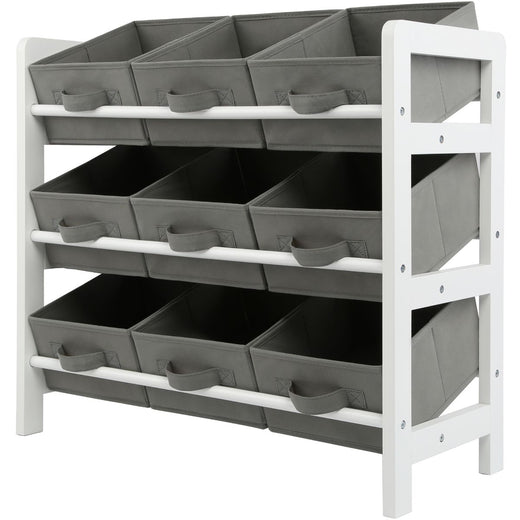 3 Tier Toy Storage Unit with 9 Fabric Boxes for Kids Bedroom