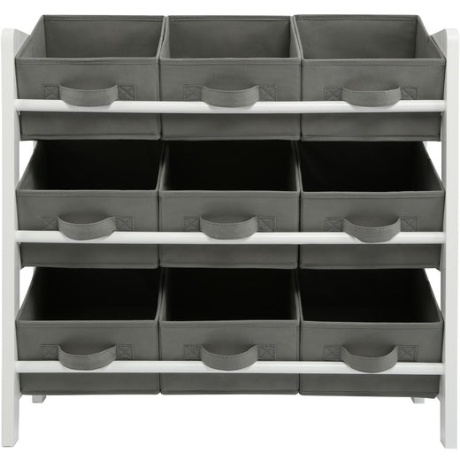 3 Tier Toy Storage Unit with 9 Fabric Boxes for Kids Bedroom