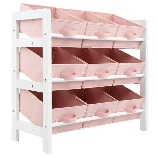 3 Tier Toy Storage Unit with 9 Fabric Boxes for Kids Bedroom