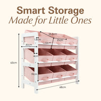 Thumbnail for 3 Tier Toy Storage Unit with 9 Fabric Boxes for Kids Bedroom