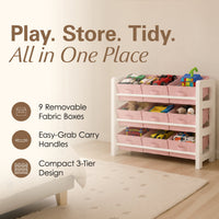 Thumbnail for 3 Tier Toy Storage Unit with 9 Fabric Boxes for Kids Bedroom
