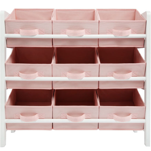 3 Tier Toy Storage Unit with 9 Fabric Boxes for Kids Bedroom