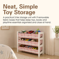 Thumbnail for 3 Tier Toy Storage Unit with 9 Fabric Boxes for Kids Bedroom