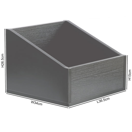 A short vinyl organiser box, in black effect, on a white background