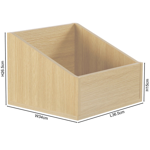 A short vinyl organiser box, in oak effect, on a white background