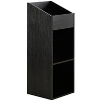 Thumbnail for A black oak effect vinyl storage unit, showcasing some items stored inside it, on a white background